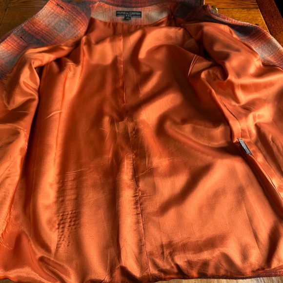 Orange Plaid 3/4 Length Jacket Wool & Mohair. Great Fall Colors c90s by Kasper - Picture 9 of 16